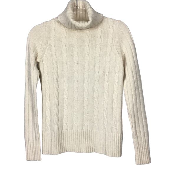 J. Crew Cambridge Wool Chunky Cable Knit Turtleneck Cream Ivory Sweater sz XS - Picture 3 of 6